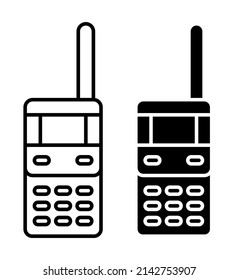 Linear icon, radio station to keep in touch. Wireless walkie talkie of security guard, soldier. Simple black and white vector isolated on white background