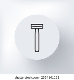 Linear icon of a razor in a circle on a light gray background.