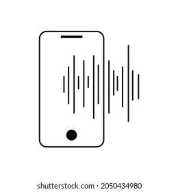 Lineares Symbol für den Empfang und das Senden von Sprachnachrichten. Smartphone mit Schallwelle. Einfaches Symbol für Kommunikationsvolumen oder Klingelton mit Telefon. Anerkennung der Redewendung des Eigentümers. Vektorgrafik einzeln