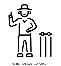 Un icono lineal que representa un papel de árbitro de cricket