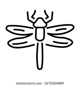 Un icono lineal que representa un insecto libélula