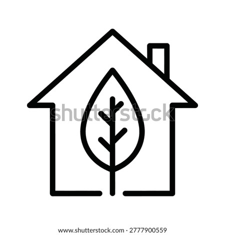 Linear icon representing a house integrated with a leaf symbol. This graphic style conveys environmental awareness and sustainable living. Ideal for eco-friendly brands, sustainability reports, or real estate marketing.
