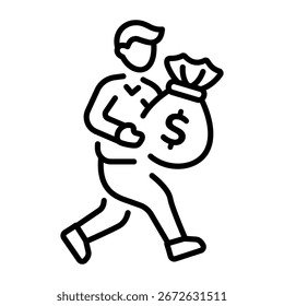 A linear icon representing a money bag