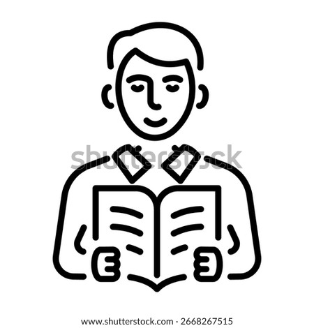 A linear icon representing a person reading book