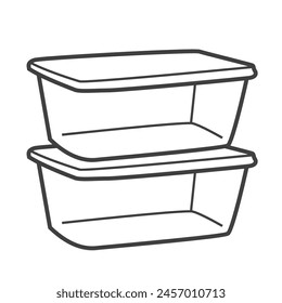 Icono lineal de un recipiente de alimentos reutilizable, una alternativa a los platos y envases de un solo uso. Simple Ilustración vectorial en blanco y negro en estilo line art.