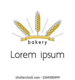 Linear icon with ribbon and wheat ears. Logo, a symbol of a bakery, flour, bread. Vector illustration.