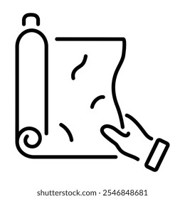 A linear icon of a roll of cling wrap