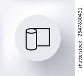 Linear icon of a roll of paper or medical bandage in a circle on a light gray background, minimalist style.