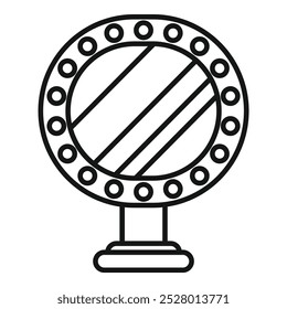 Linear icon of a round makeup mirror with bulbs, a necessary thing for a makeup artist