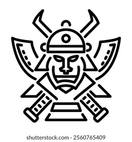 A linear icon of a samurai character 