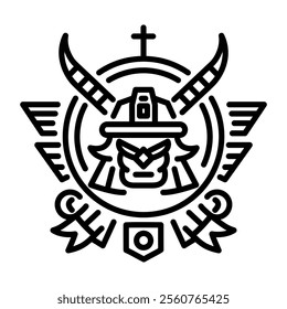 A linear icon of samurai symbol 