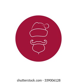 Linear  Icon  Santa Claus Face, Colorful Round Icon Santa Claus  with a Beard, Mustache and Hat without a Face,  Vector Illustration