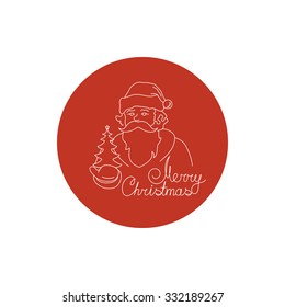 Linear Icon  Santa Claus, Santa Claus Holds in a Hand Christmas Tree,  Merry Christmas  ,  Vector Illustration