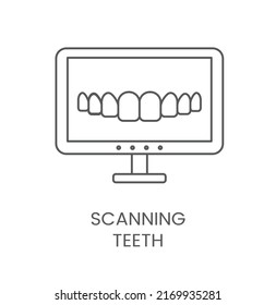 Linear icon scanning teeth. Vector illustration for dental clinic