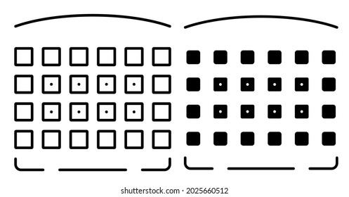 Linear icon. Scheme of filling the auditorium in cinema or at concert. Simple black and white vector isolated on white background