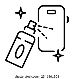 Un icono lineal de la limpieza de la pantalla con un spray 