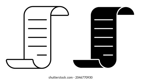 Linear icon. Scroll paper icon. Papyrus paper rolled up. Conclusion and signing of agreement on paper. Simple black and white vector isolated on white background