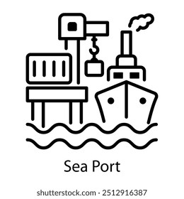 Um ícone linear de porto marítimo 