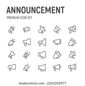 Linear icon set of announcement. Editable vector signs. Trendy outline pictograms. Premium pack of announcement thin line icons. 