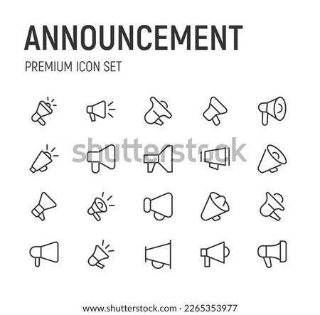 Linear icon set of announcement. Editable vector signs. Trendy outline pictograms. Premium pack of announcement thin line icons. 