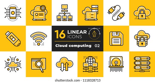 Linear icon set of cloud computing, internet technology, data secure. Suitable for presentation, mobile apps, website, interfaces and print