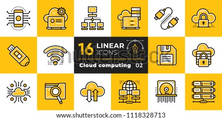 Linear icon set of cloud computing, internet technology, data secure. Suitable for presentation, mobile apps, website, interfaces and print