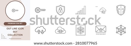 Linear icon set covering advanced technology infrastructure cloud storage data blocks security and analytical diagram systems.