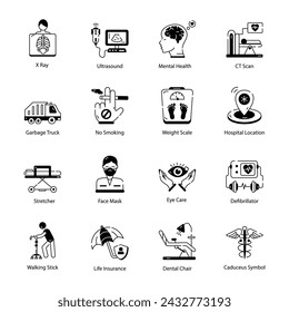 Linear Icon Set Depicting Medical Services 

