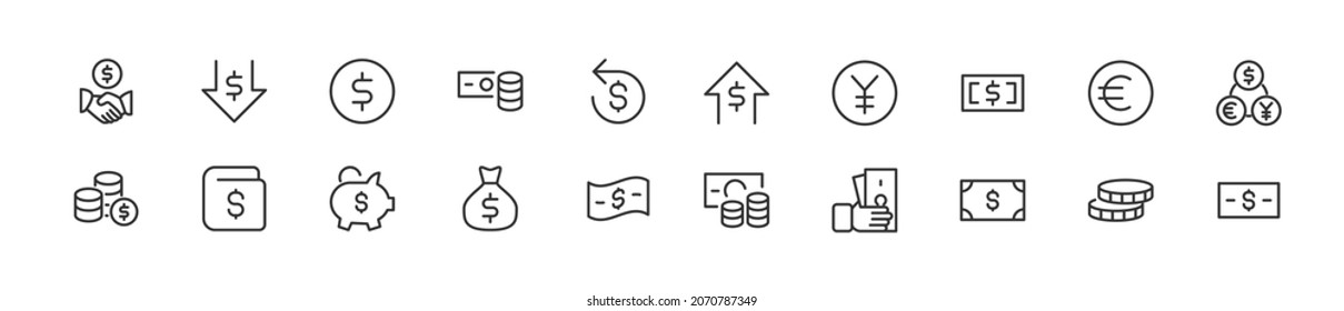 Linear icon set of finance. Editable vector signs. Trendy outline pictograms. Premium pack of finance thin line icons. 