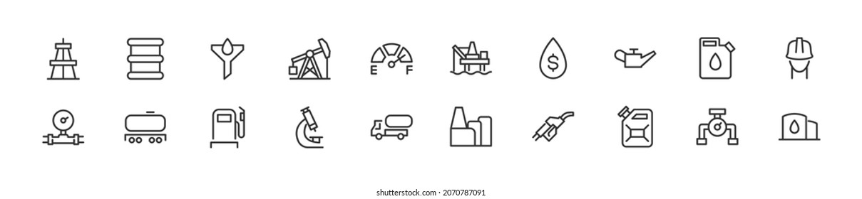 Linear icon set of gas. Editable vector signs. Trendy outline pictograms. Premium pack of gas thin line icons.