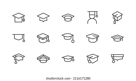 Linear icon set of graduation hat . Editable vector signs. Trendy outline pictograms. Premium pack of graduation hat  thin line icons. 