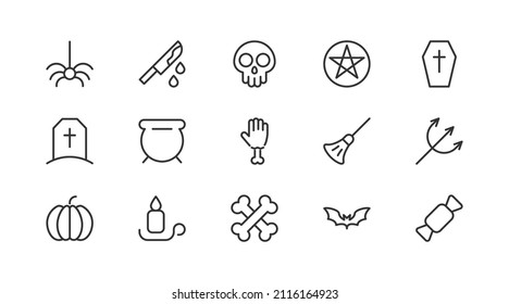 Linear icon set of halloween . Editable vector signs. Trendy outline pictograms. Premium pack of halloween  thin line icons. 