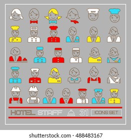 Linear icon set of hotel's staff