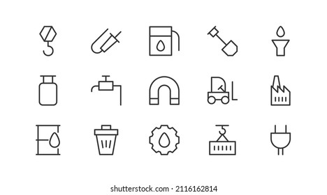 Conjunto de iconos lineales de la industria . Signos vectoriales editables. Pictogramas de diseño. Paquete premium de iconos de línea delgada de la industria. 
