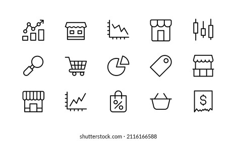 Juego de iconos lineales del mercado . Signos vectoriales editables. Pictogramas de diseño. Paquete premium de iconos de línea delgada del mercado. 