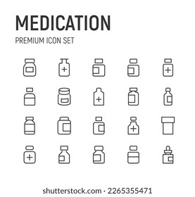 Linear icon set of medication. Editable vector signs. Trendy outline pictograms. Premium pack of medication thin line icons. 