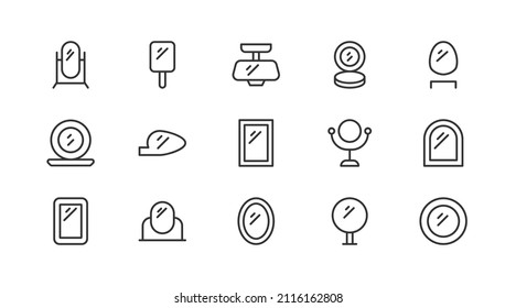 Linear icon set of mirror . Editable vector signs. Trendy outline pictograms. Premium pack of mirror  thin line icons. 