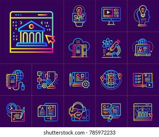 Linear icon set of Online education and e-learning. Material design icon suitable for print, website and presentation