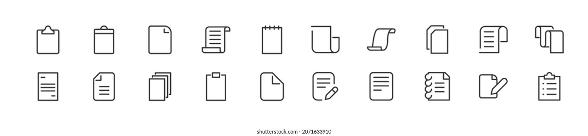 Linear icon set of page. Editable vector signs. Trendy outline pictograms. Premium pack of page thin line icons. 