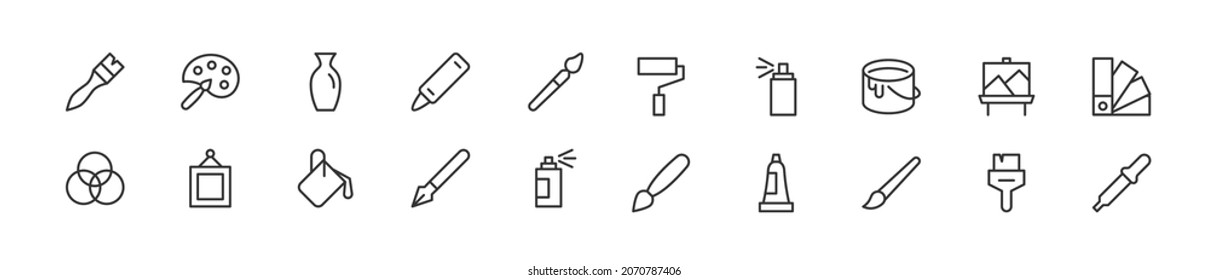 Linear icon set of paint. Editable vector signs. Trendy outline pictograms. Premium pack of paint thin line icons. 