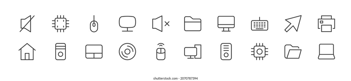Linear icon set of pc. Editable vector signs. Trendy outline pictograms. Premium pack of pc thin line icons. 