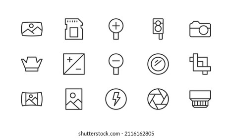 Linear Icon Set Of Photography . Editable Vector Signs. Trendy Outline Pictograms. Premium Pack Of Photography  Thin Line Icons. 