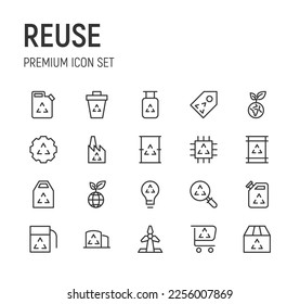 Linear icon set of reuse. Editable vector signs. Trendy outline pictograms. Premium pack of reuse thin line icons. 