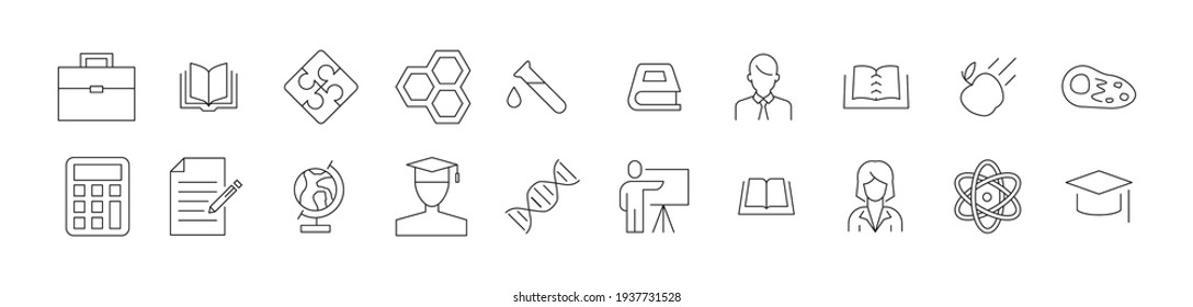 Linear icon set of school. Editable vector signs. Trendy outline pictograms. Premium pack of school thin line icons. 