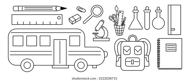 linear icon set of stationery and stuff for school and education. icons for logo stickers website poster