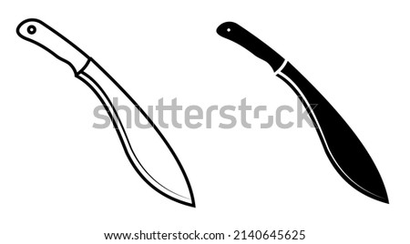 Linear icon, sharp knife machete. Melee weapon of hunter in jungle. Simple black and white vector isolated on white background