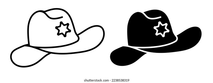 Linear icon, Sheriff, cowboy hat with folded brim icon. American cowboy headdress or wild west shooter. Simple black and white vector isolated on white background