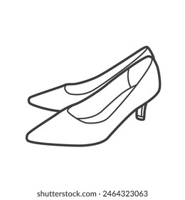 Linear icon of shoes. Simple black and white vector illustration of women's footwear in a minimalist line style. Perfect for fashion and apparel design projects.