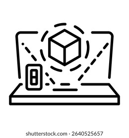 A linear icon showing an ar projection holographic image