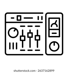 A linear icon showing an audio mixer board 